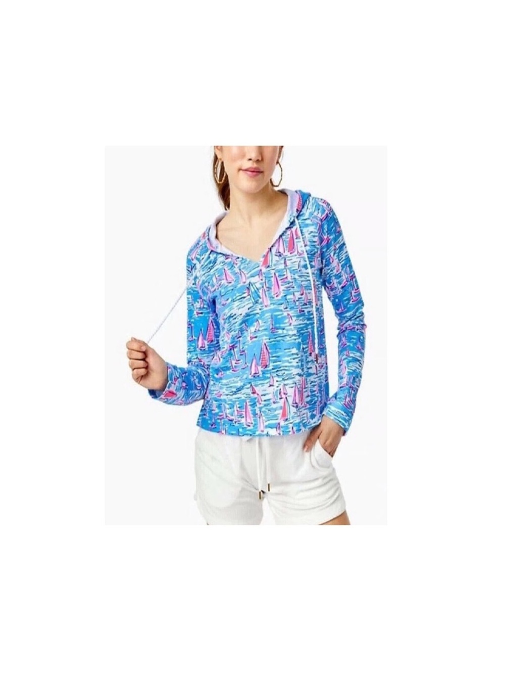 LILLY PULITZER KIAWAH POPOVER HOODIE TOP ZANZIBAR BLUE BOATYLICIOUS size  Medium
